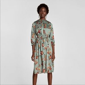 Zara Basic Collection Green Floral Midi Dress